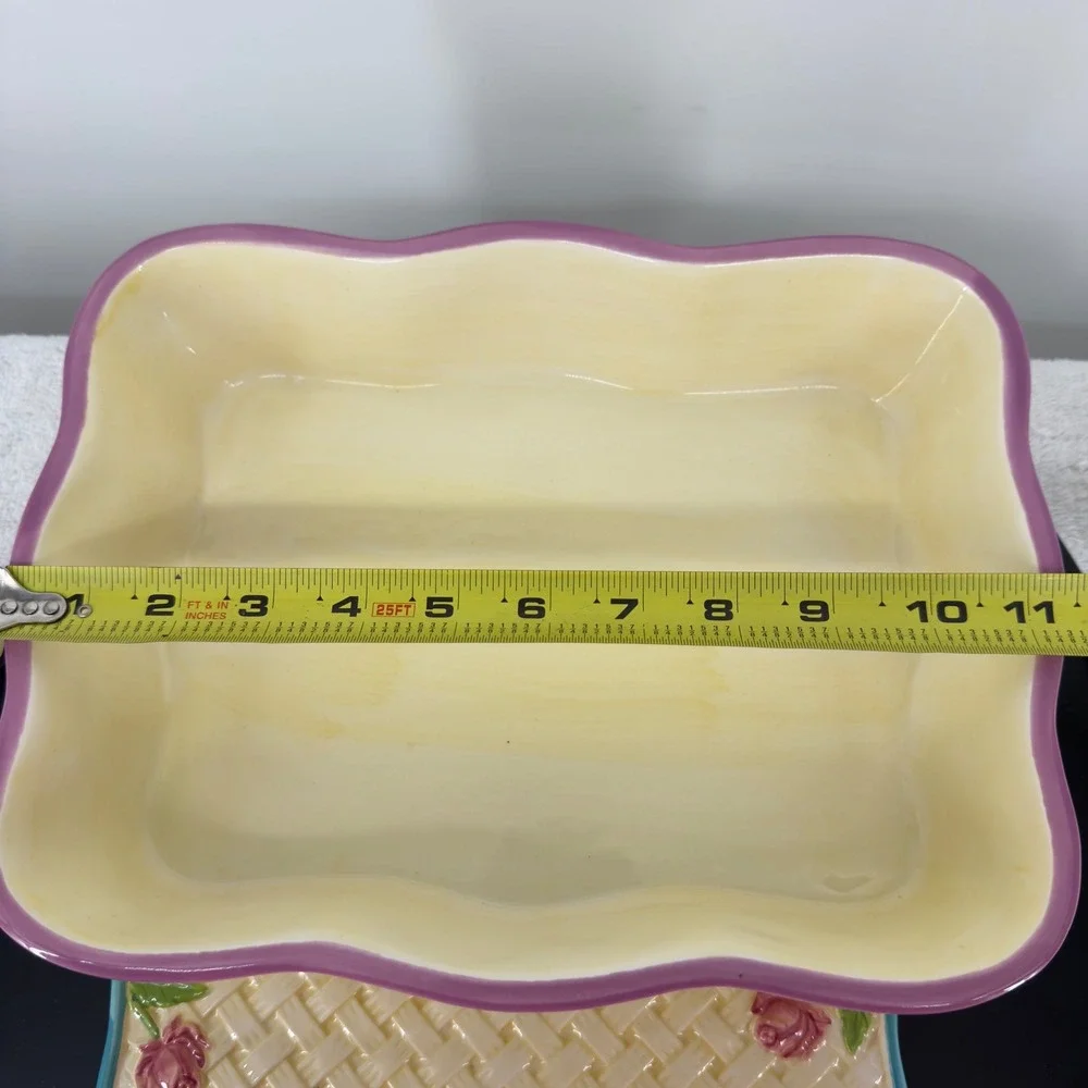 Temp-tations by Tara Floral Basketweave Casserole & Trivet Set Yellow Pink Rose